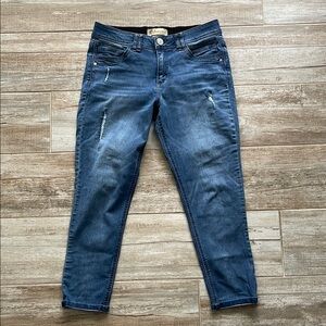 Democracy Blue Ankle Cropped Jeans with Distressed Details